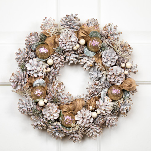 Glittered Pinecones, Burlap and Berries Small Artificial Christmas Wreath - 14" - Unlit - IMAGE 1