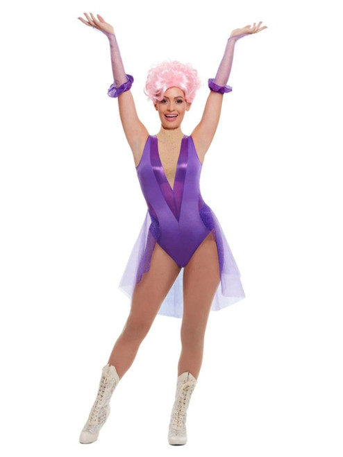 Purple Trapeze Artist Women Adult Halloween Costume with Gloves - Medium - IMAGE 1