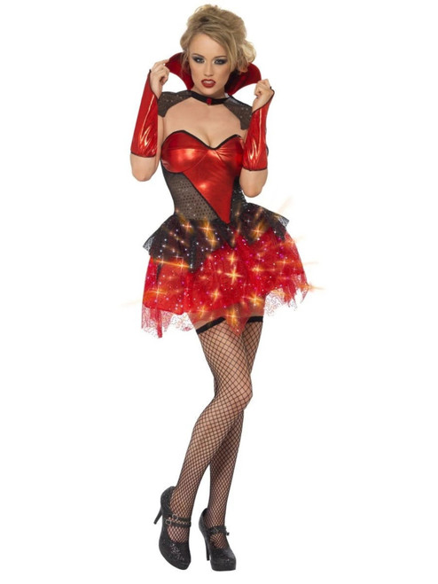 49" Red and Black Glitters Vamp Gloss Women Adult Halloween Costume - Medium - IMAGE 1