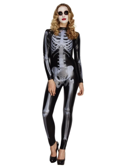 51" Black and White Fever Miss Whiplash Skeleton Women Adult Halloween Costume - Small - IMAGE 1