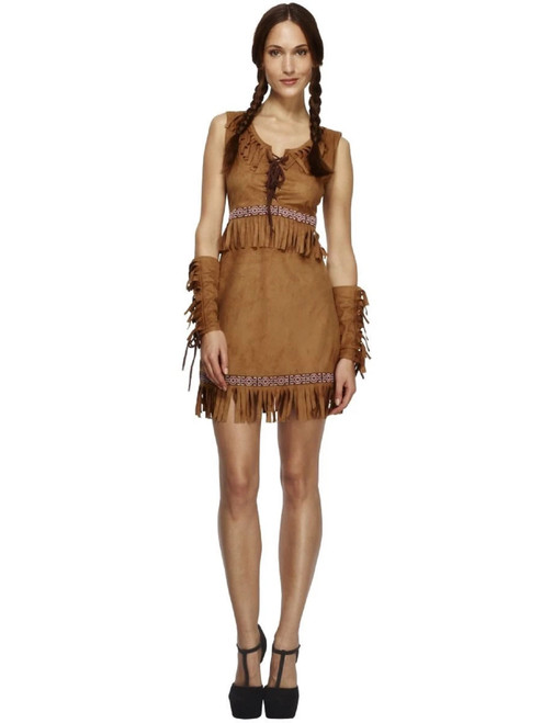 49" Brown Fever Pocahontas Women Adult Halloween Costume - Small - IMAGE 1