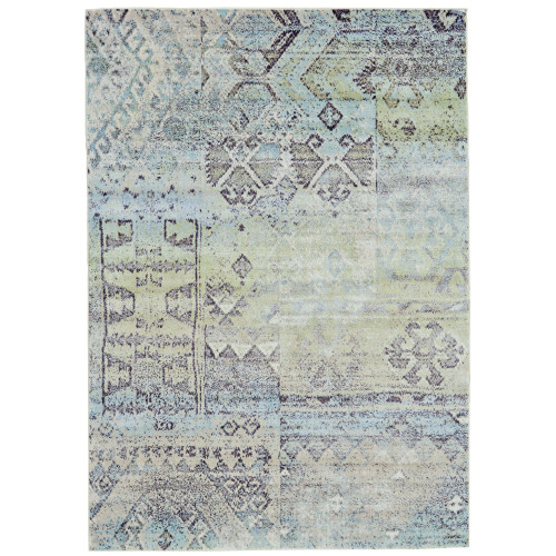 1.5' x 2.75' Mint Green and Blue Tribal Rectangular Area Throw Rug - IMAGE 1