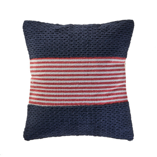 20" Navy Blue and Red Nautical Striped Square Throw Pillow - IMAGE 1