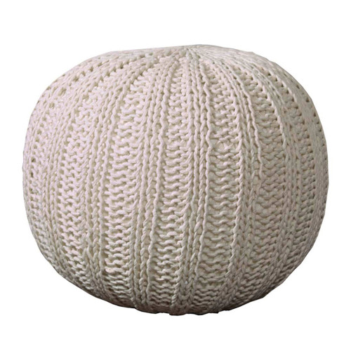 20" Solid Ivory Hand Knitted Round Pouf Ottoman - IMAGE 1