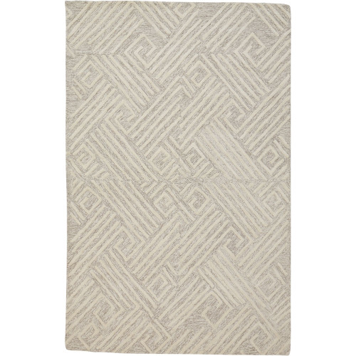 2' x 3' Ivory Minimalist Maze Hand Tufted Rectangular Wool Area Throw Rug - IMAGE 1