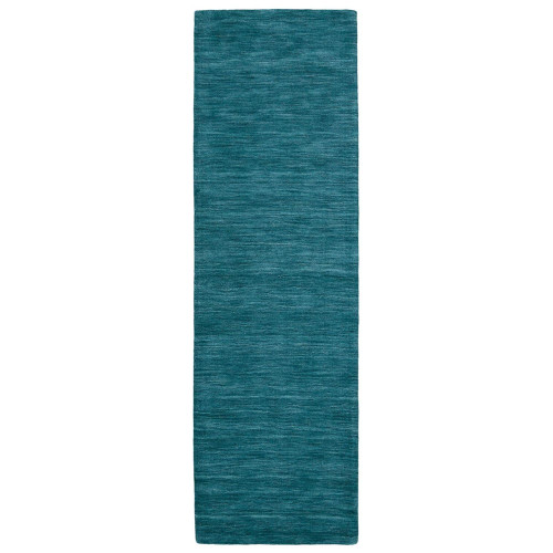 2.5' x 8' Teal Blue Marled Hand Woven Rectangular Wool Rug Runner - IMAGE 1