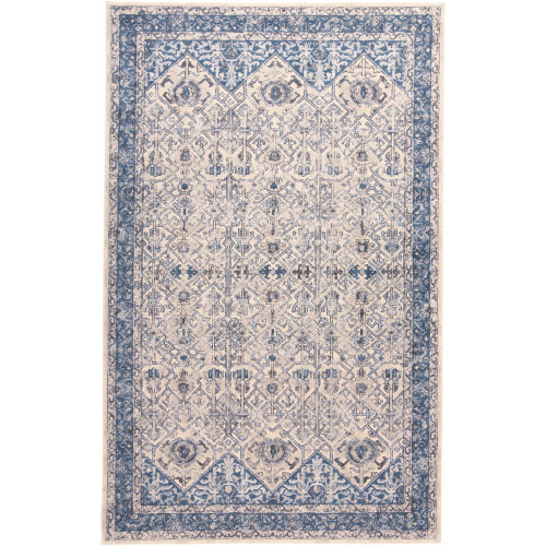 4.25' x 6.25' Blue and Gray Tribal Ornamental Rectangular Area Throw Rug - IMAGE 1