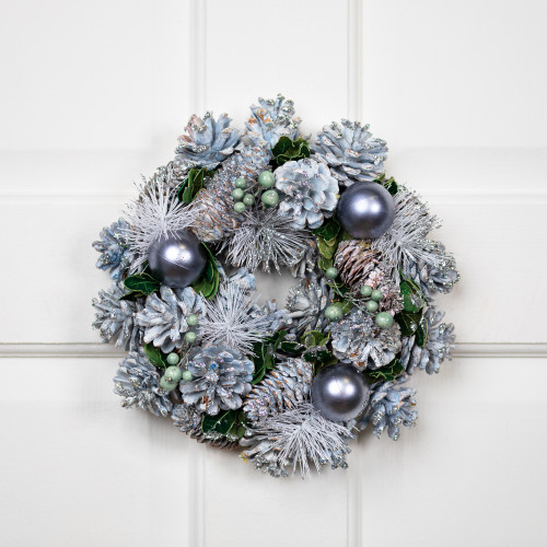 Pinecones, Ornaments and Pine Needles Mini Christmas Wreath - 10" - Blue - Unlit - IMAGE 1