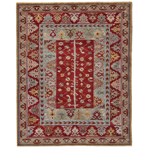 2' x 3' Red and Blue Nordic Hand Knotted Rectangular Wool Area Throw Rug - IMAGE 1