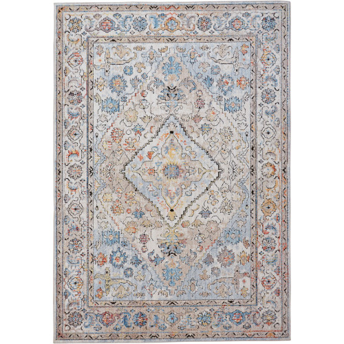 8' x 10' Gray and Ink Blue Bohemian Rectangular Area Throw Rug - IMAGE 1