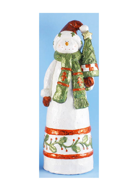 18" Folk Art Snowman holding a Christmas Tree Table Top Figure - IMAGE 1