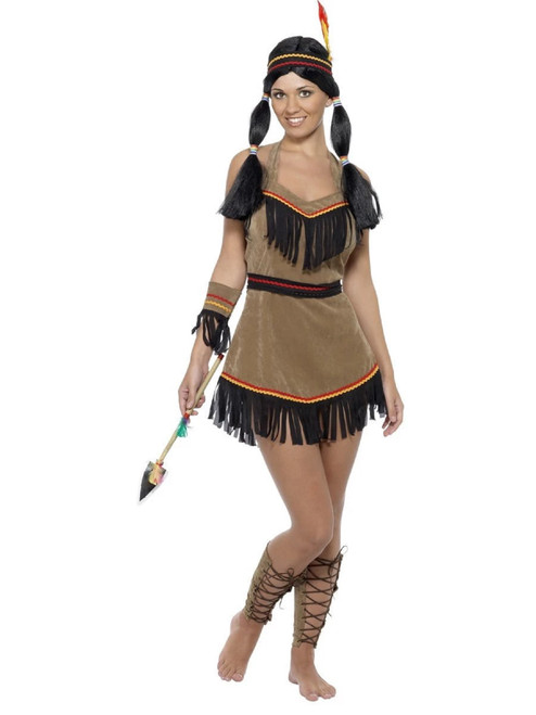 49" Brown and Black Native American Inspired Women Adult Halloween Costume - Medium - IMAGE 1