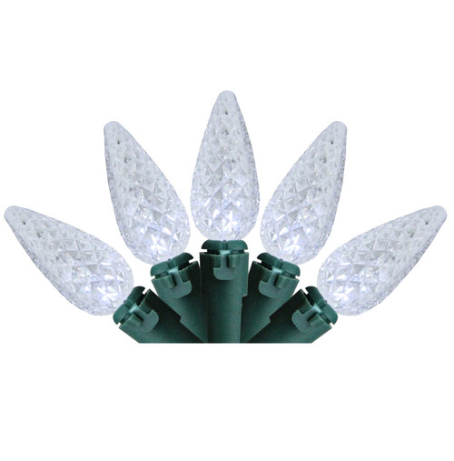 70 Pure White LED Faceted C6 Christmas String Lights - 20.75 ft Green Wire - IMAGE 1