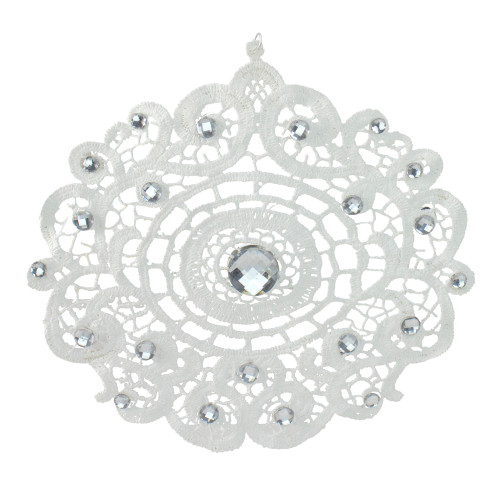 8" Elegant Jeweled White Lace Round Doily Style Christmas Ornament - IMAGE 1