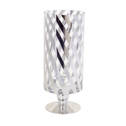 Set of 2 Striped Glass Pillar Candle Holders 12" - IMAGE 1