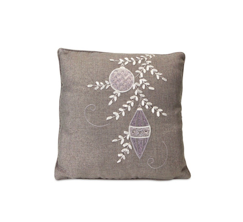 15.5 Gray Christmas Ornament Embroidered Square Throw Pillow - Polyester - IMAGE 1