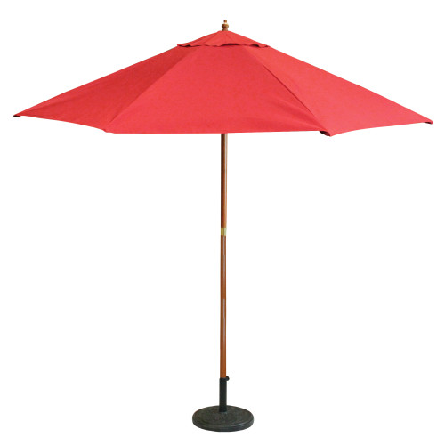 9ft Outdoor Patio Market Umbrella, Red and Cherry Wood - IMAGE 1