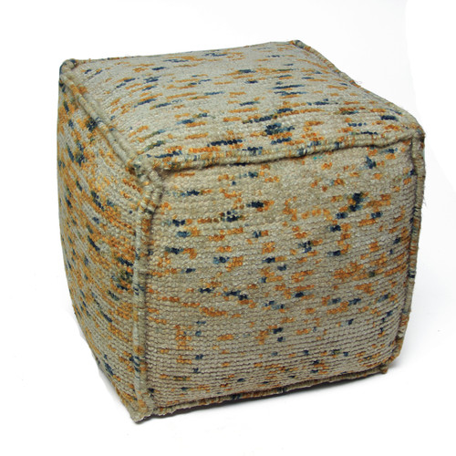 18" Sand, Taupe Brown, Obsidian and Gray Hand Woven Square Pouf Ottoman - IMAGE 1