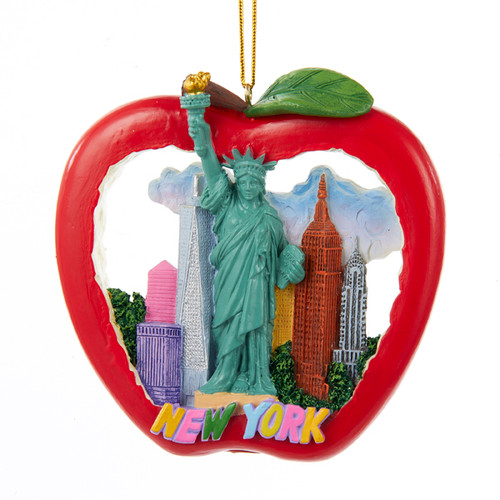 4" New York Apple with Skyline and Lady Liberty Decorative Christmas Ornament - IMAGE 1