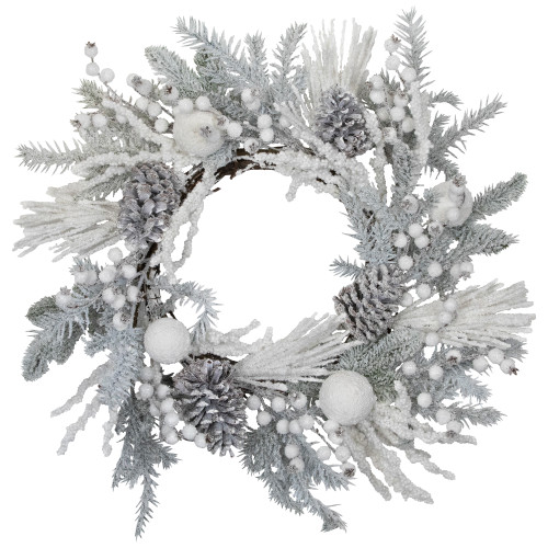 Flocked Berries and Pinecones Artificial Pine Christmas Wreath - 26" - Unlit - IMAGE 1