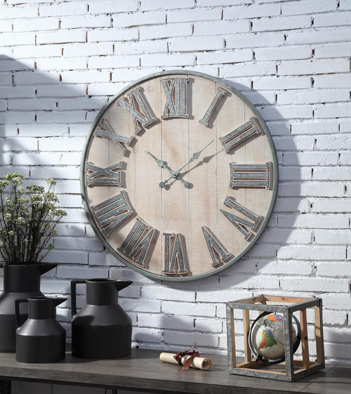 30.25" Beige and Gray Galvanized Rustic Clock Wall Decor - IMAGE 1