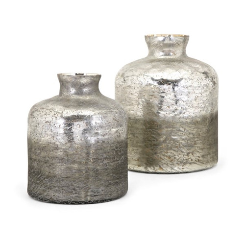 Set of 2 Green and Silver Finish Ombre Transitional Style Vases 11" - IMAGE 1