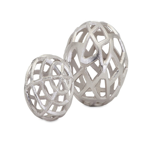Set of 2 Silver Cast Aluminum Outer Banks Decorative Spheres - IMAGE 1