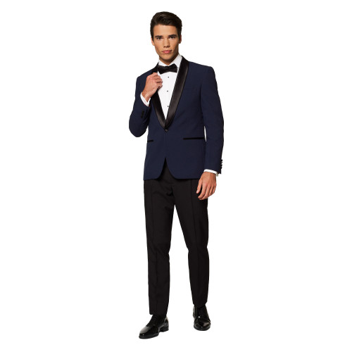 Midnight Blue and Black Men's Adult Slim Fit Prom Tuxedo Suit - US50 - IMAGE 1