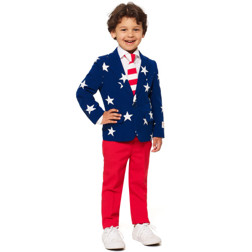 Red and Blue Stars Americana Boy's Child Christmas Suit - 4Y - IMAGE 1