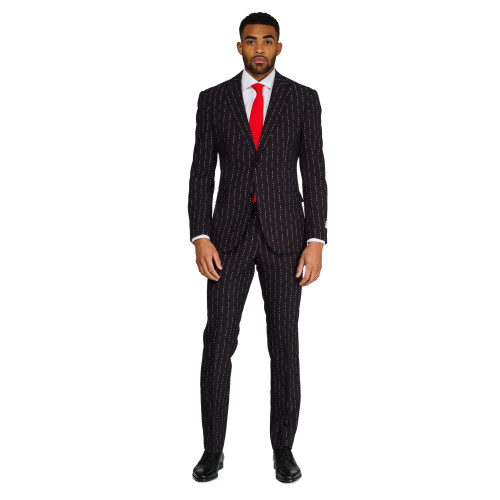 Black and White Merry Pinstripe Men's Adult Christmas Slim Fit Suit - US48 - IMAGE 1