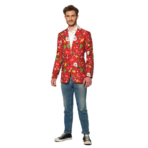 Red and Green Festive Themed Men's Adult Christmas Light Up Blazer - Medium - IMAGE 1