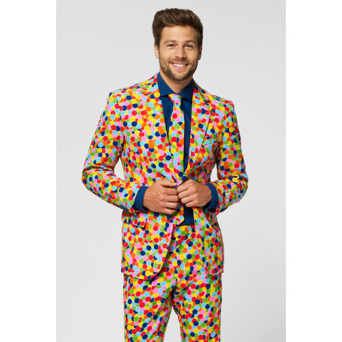 Red and Yellow Confetti Themed Men Adult Carnival Suit - US46 - IMAGE 1