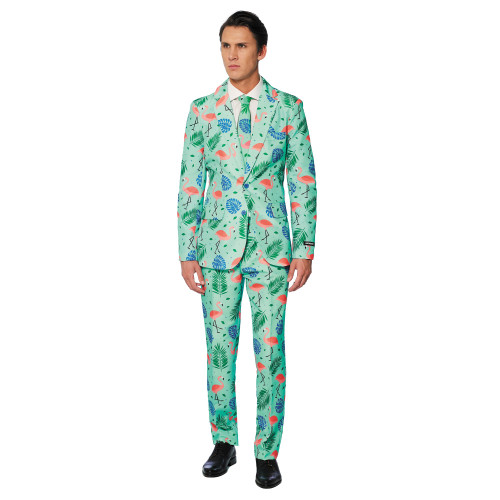Green and Blue Tropical Flamingo Men's Adult All Year Slim Fit Suit - Small - IMAGE 1