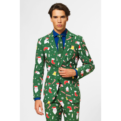 Green and Red Santa Claus Men's Adult Christmas Suit - US48 - IMAGE 1