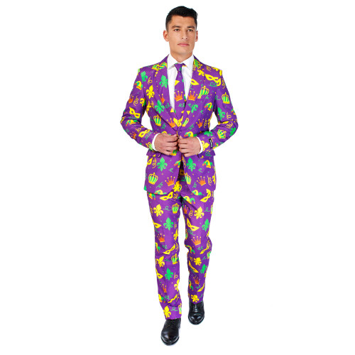 Purple and Yellow Men's Adult Mardi Gras Slim Fit Suit - 2XL - IMAGE 1