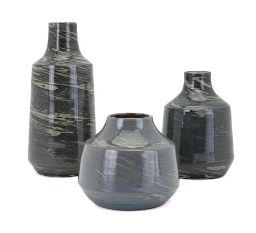 Set of 3 Gray and Black Textured Tabletop Stuart Vases 14.25" - IMAGE 1