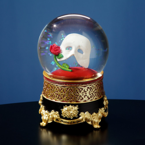 6" Gold and Black "Classic Phantom Mask with Rose"  Musical Water Globe - IMAGE 1