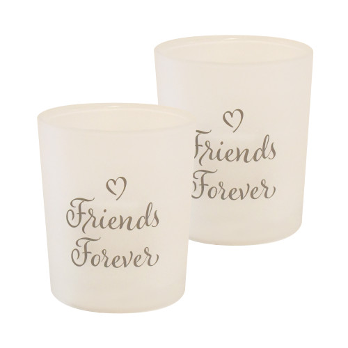 Set of 2 White Unique "Friends Forever" LED Candles, 3.75" - IMAGE 1