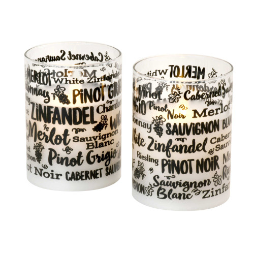 Set of 2 Clear and Black Unique Wine Names LED Candles with Moving Flame, 4" - IMAGE 1