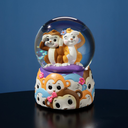 5.75" Whimsical Monkey Siblings Musical Water Globe Glittering Snow Dome - IMAGE 1
