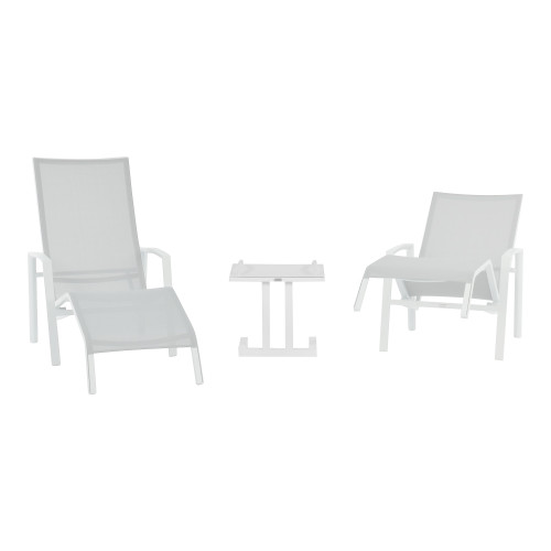 3-Piece White 2 Position Lounge Chairs and Table Outdoor Patio Set - IMAGE 1
