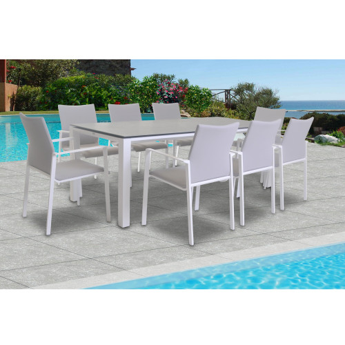 9 PIECE PATIO SENSE DINING SET - MOUSE GREY FABRIC 83" - IMAGE 1