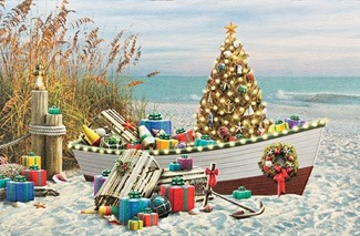 Pack of 16 "Nautical Noel" Beached Boat Fine Art Embossed Deluxe Christmas Greeting Cards - IMAGE 1