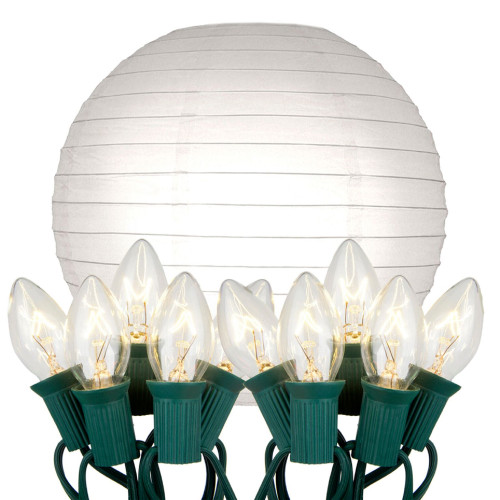 Set of 10 White Round Paper Lanterns with Electric Sting Lights 10" - IMAGE 1