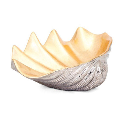 15" Silver and Gold Geneva Ceramic Shell Decorative Bowl - IMAGE 1
