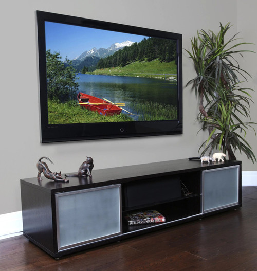 75 " Brown Contemporary Espresso Finish TV Stand with Silver Frame Doors - IMAGE 1