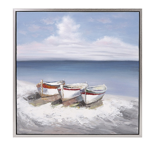 31.5" Blue and White Oil Canvas Framed Wall Art Decor - IMAGE 1