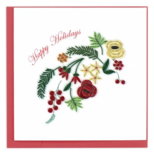 6" Red and White "Happy Holidays" Blooms Square Christmas Greeting Card - IMAGE 1