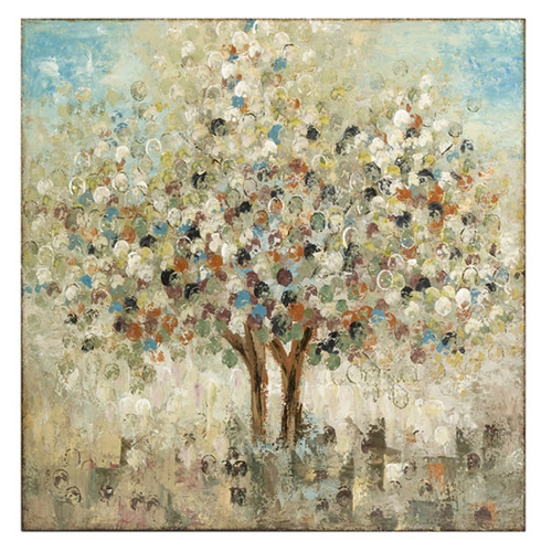36.25" Celebration of Seasons Botanical Tree Handpainted Oil Wall Painting - IMAGE 1