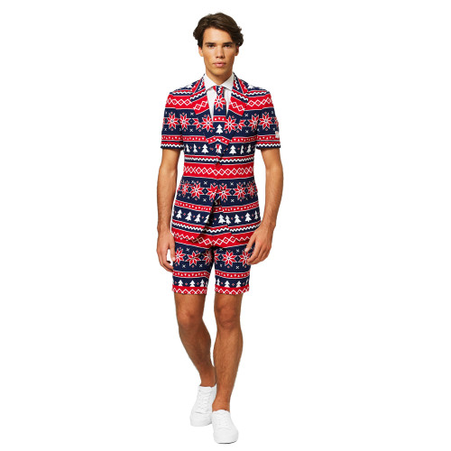 Red and Blue Summer Nordic Noel Men's Adult Christmas Suit - US46 - IMAGE 1